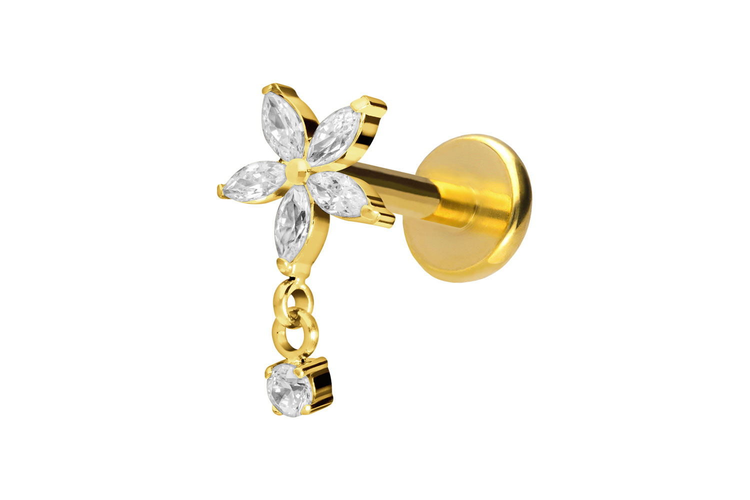 Titan Labret Piercing mit Push Fit KRISTALLBLUME + KRISTALL